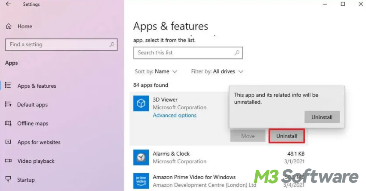 summary on windows 10 to uninstall app